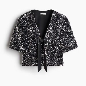 Sequin Cropped Jacket with Bow
